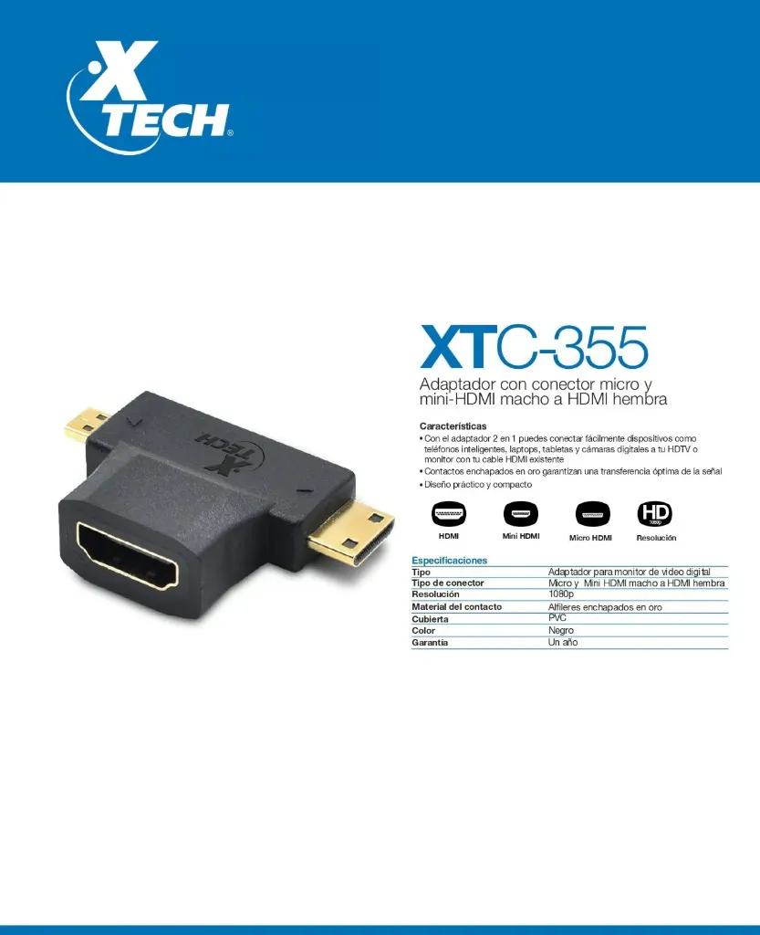 [AB004XTK77] ADAPTADOR HDMI MICRO/MINI HDMI XTC-355